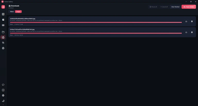 The Images tab with two finished picture downloads.