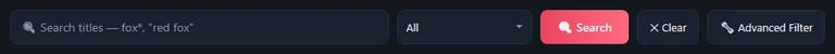 The search box with its placeholder, the All source list, and the Search, Clear and Advanced Filter buttons.