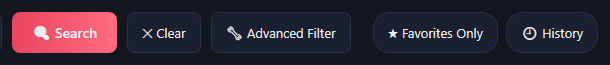 The Videos toolbar: Search, Clear, Advanced Filter, Favorites Only and History.