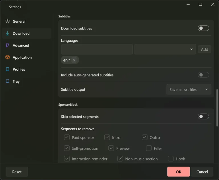 تبويب تحميل في الإعدادات وقد مُرّر إلى قسم الترجمة، مع تشغيل تحميل الترجمة ورمز لغة ومفتاح المولّدة تلقائياً وقائمة ناتج الترجمة.