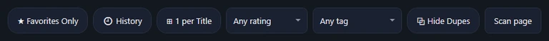 The Favorites Only, History, 1 per Title, Any rating, Any tag, Hide Dupes and Scan page controls.