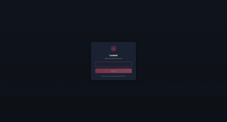 The Locked screen covering the whole window, with a card in the middle holding a PIN box and the Unlock button.