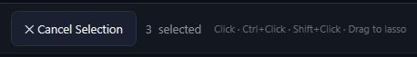 Cancel Selection, 3 selected, and the hint Click · Ctrl+Click · Shift+Click · Drag to lasso.